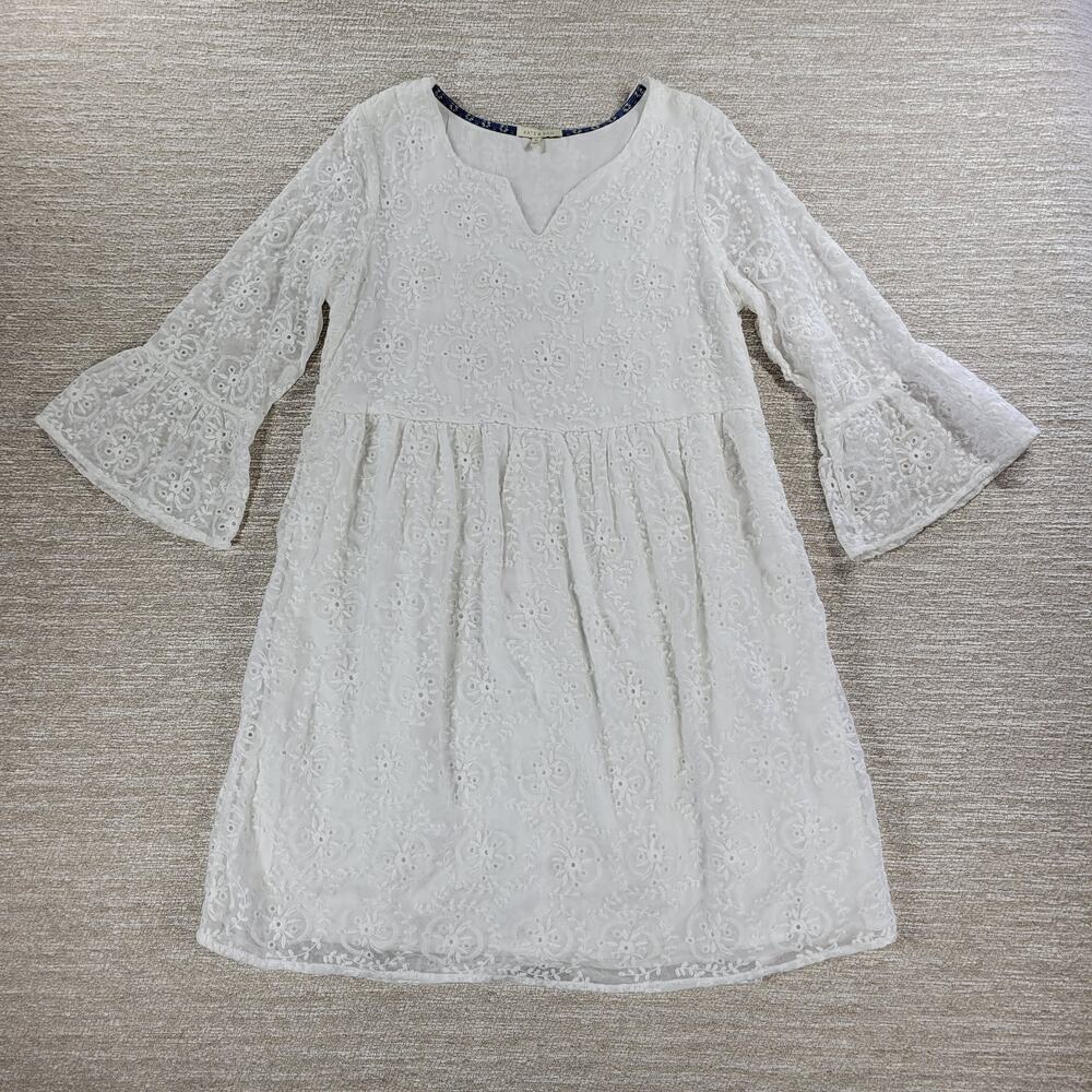 Kate & Sam Eyelet Lace Dress Womens Medium White Embroidered Lined Boho Cottage